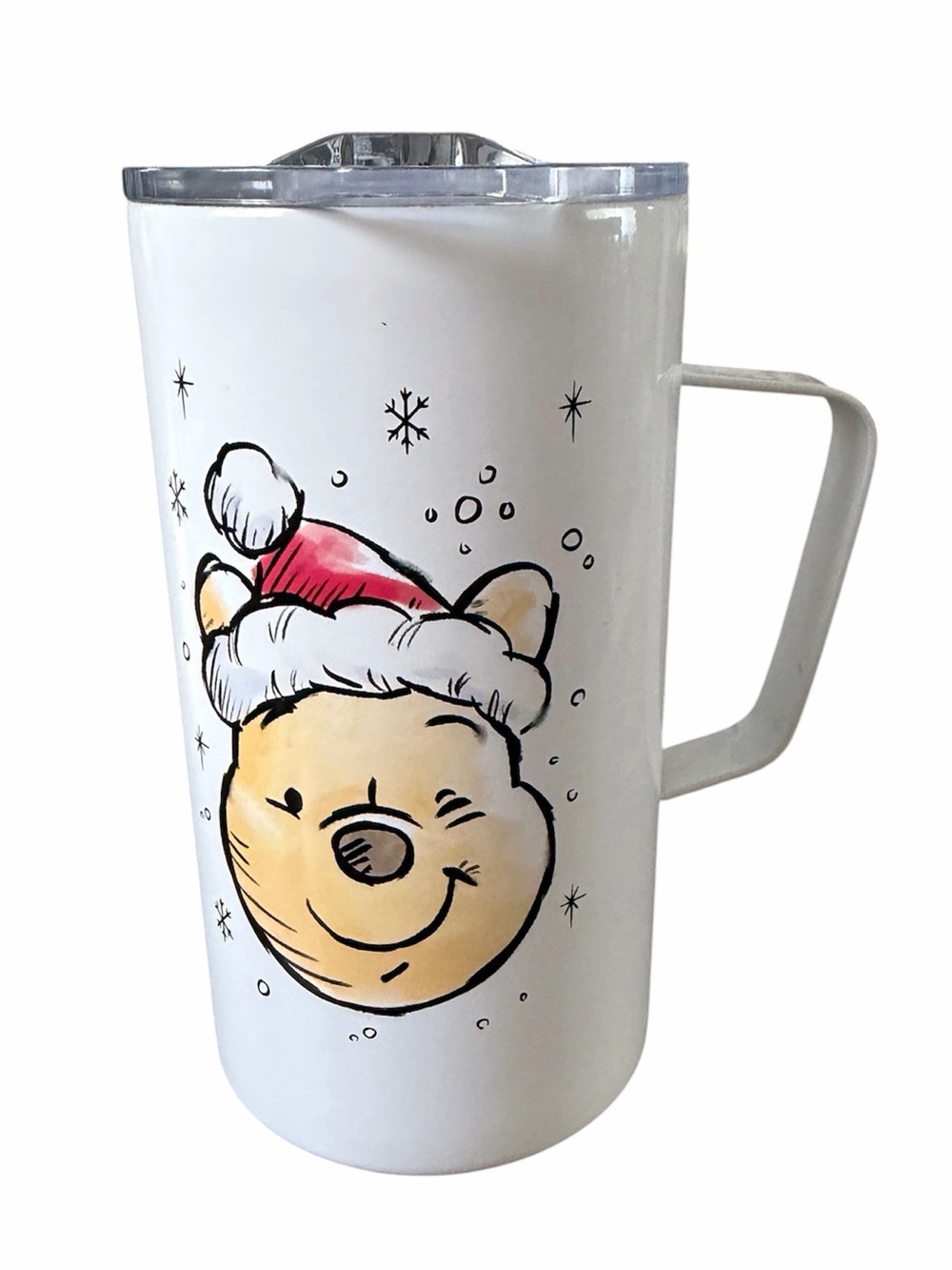 Holiday Winnie the Pooh Travel Stainless Steel Mug White with Red Santa Hat 24oz